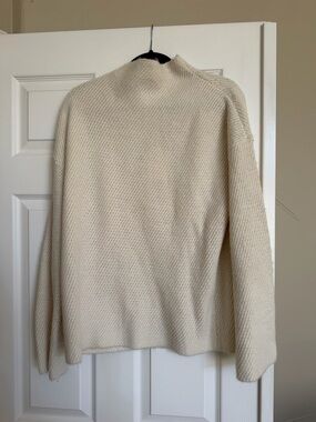 Darling Cream Ribbed Funnel-Neck Sweater